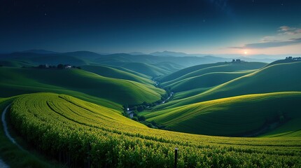 Obraz premium landscape with green field and blue sky
