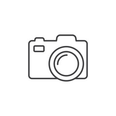 Camera icon in linear flat style. Photography equipment vector illustration on isolated background. Photo sign business concept.