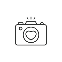 Camera icon in linear flat style. Photography equipment vector illustration on isolated background. Photo sign business concept.