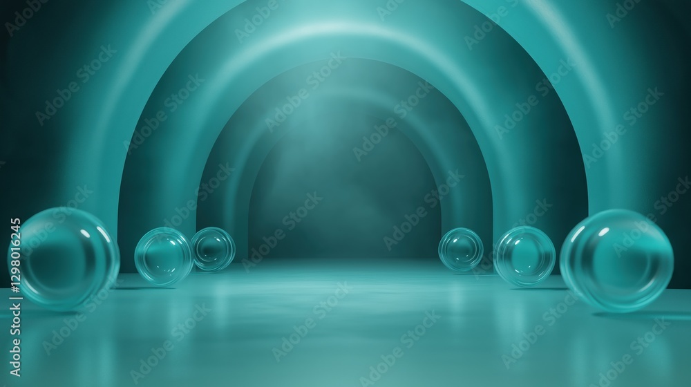 Poster dark tunnel with a light blue gradient. the tunnel appears to be made of a smooth, glossy material a