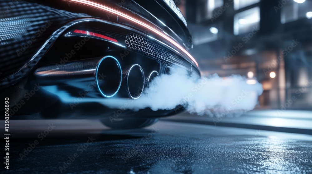 Poster ai-powered smart exhaust system reducing emissions and optimizing airflow in high-performance cars