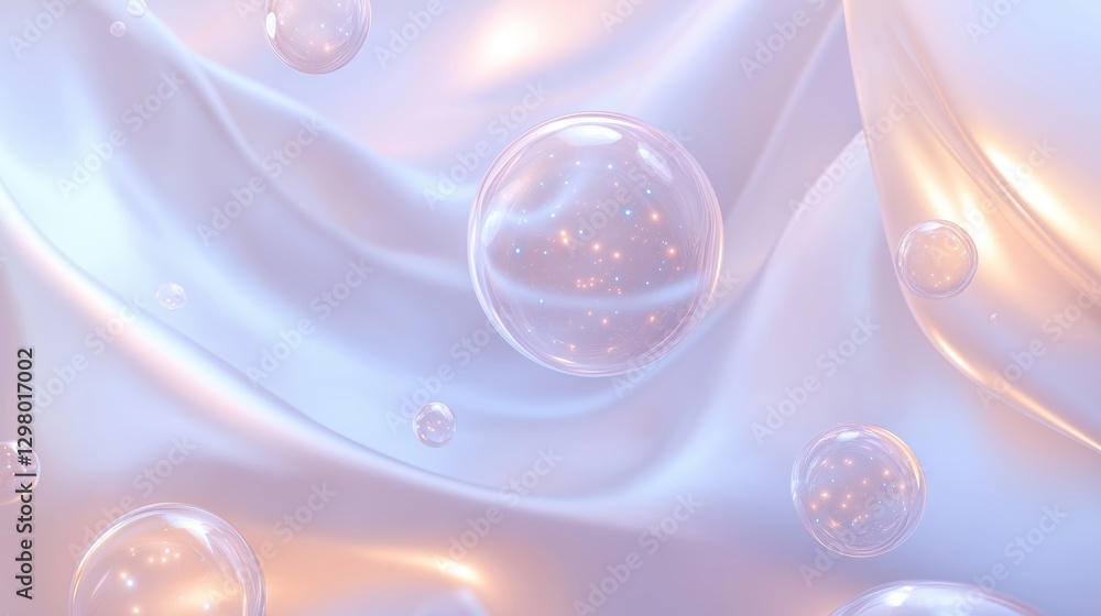 Poster abstract digital illustration of a group of bubbles floating in the air. the bubbles are of differen