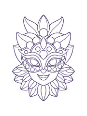 Masquerade Ball with Elaborate Masks – Elegant Adult Coloring Page on White Background