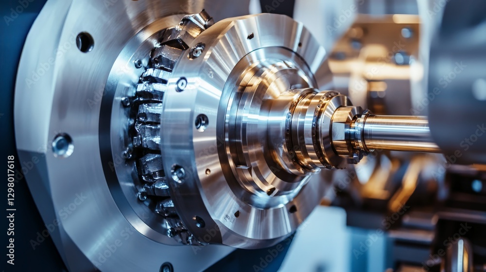 Poster advanced ai-powered mechanical lathe sculpting intricate metal components with unmatched precision