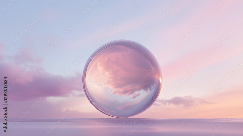 Poster digital illustration of a spherical object in the middle of a vast landscape. the object appears to 