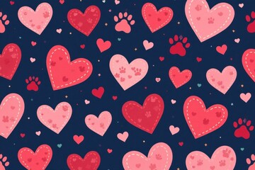 Vector seamless dog paw heart pattern for Valentine's Day decoration, wallpaper background, texture, scarf design