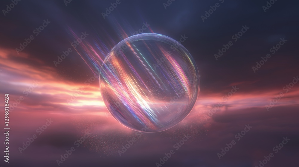 Poster digital illustration of a sphere in the center of a dark sky. the sphere is spherical and appears to