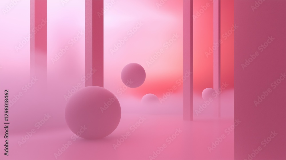 Poster abstract digital art piece with a pink and red color scheme. the background is a gradient of pink an