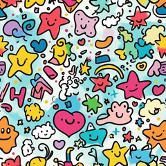 Colorful Playful Doodles with Stars, Hearts, and Smiley Faces