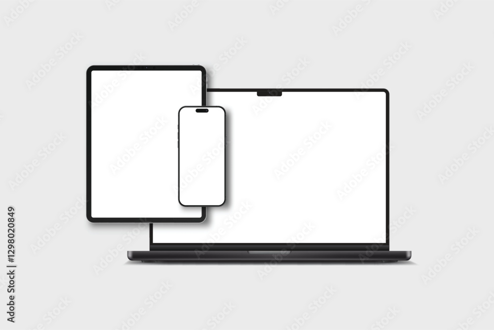 Canvas Prints 3d laptop, tablet and smartphone digital device mockup with blank screen isolated on background. tec