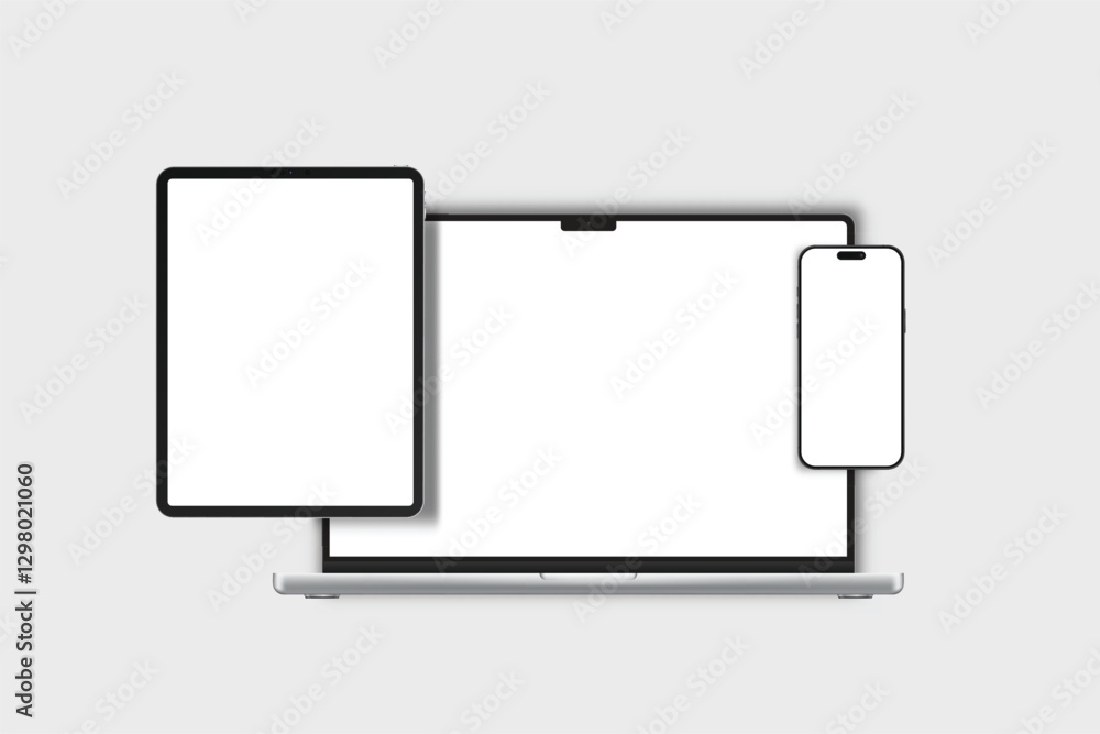Canvas Prints 3d laptop, tablet and smartphone digital device mockup with blank screen isolated on background. tec
