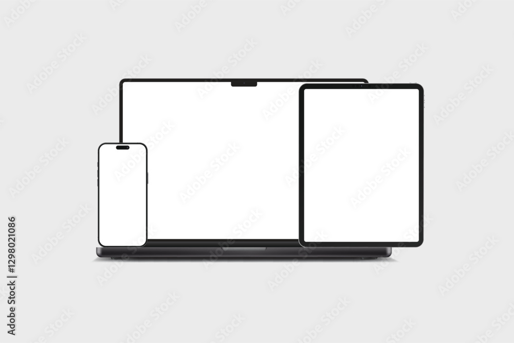 Canvas Prints 3d laptop, tablet and smartphone digital device mockup with blank screen isolated on background. tec