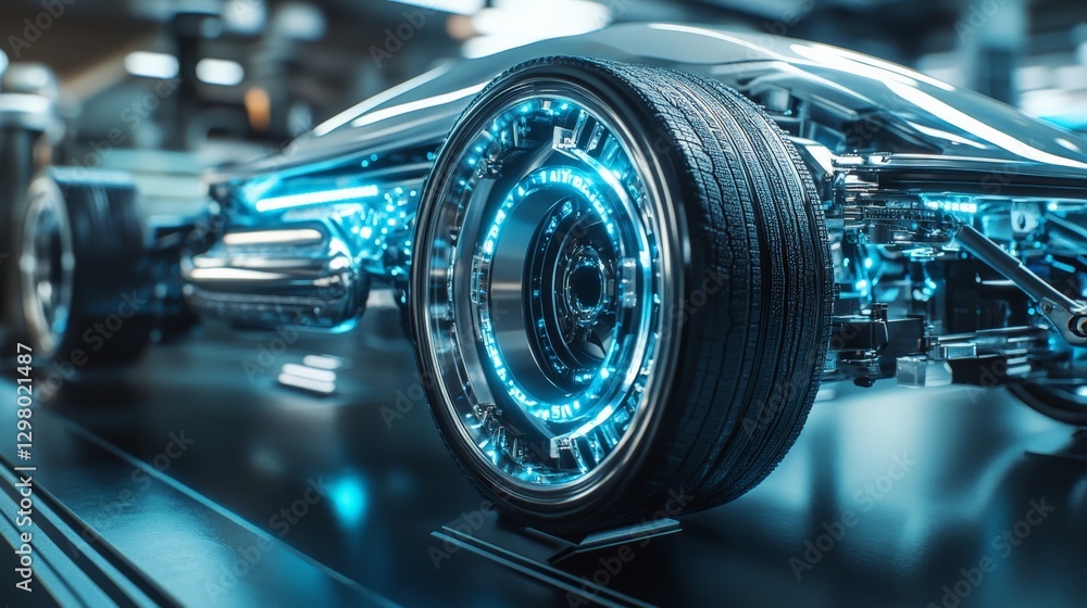 Poster futuristic vehicle chassis with self-repairing mechanical materials and embedded ai diagnostics