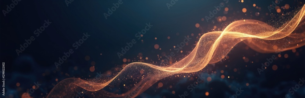 Fototapete abstract digital wave tech background with flowing orange particles. connection of dots, lines on da
