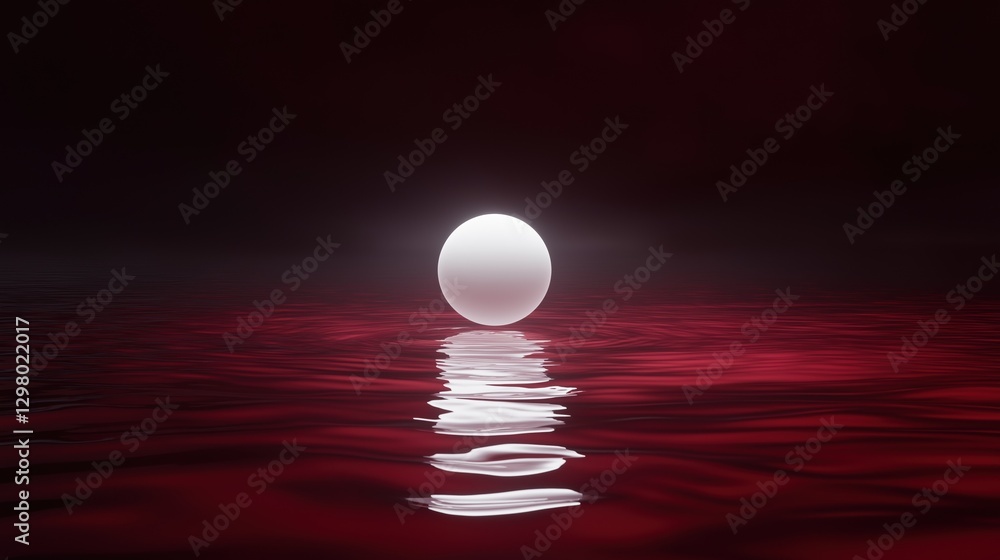 Poster digital illustration of a single white sphere floating on the surface of a body of water. the sphere