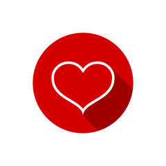 Cute love, heart outline icon with long shadow. Romance, romantic sign symbol