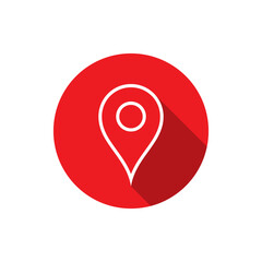 Fototapeta premium Location, map pin outline icon with long shadow. Address, place marker sign symbol