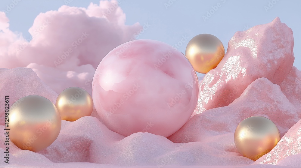 Poster digital illustration of a pink and gold color scheme. in the center of the image, there is a large p