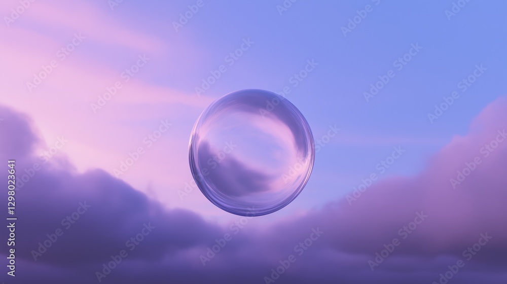 Poster digital illustration of a soap bubble floating in the sky. the bubble is in the center of the image 