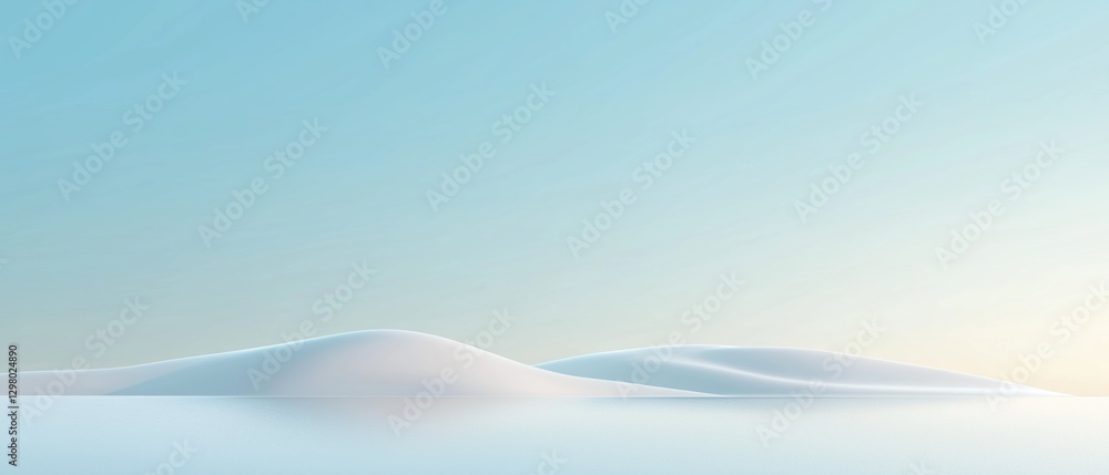 Poster digital illustration of a snowy landscape. the sky is a light blue color with a gradient effect, cre