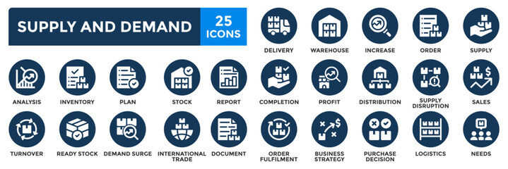 Supply and Demand icon collection set. Containing supply, demand, distribution, stock, delivery icon.