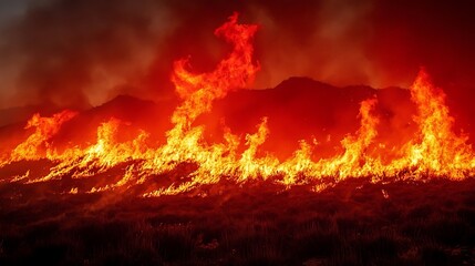 Wildfire burning through landscape