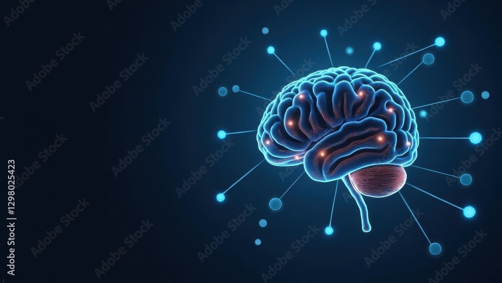 Aufkleber artificial intelligence training. brain is surrounded by dots and dots of light