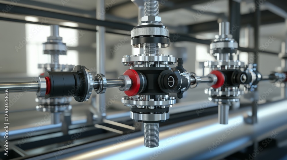 Aufkleber smart mechanical valves adjusting fluid dynamics in ai-controlled industrial pipelines