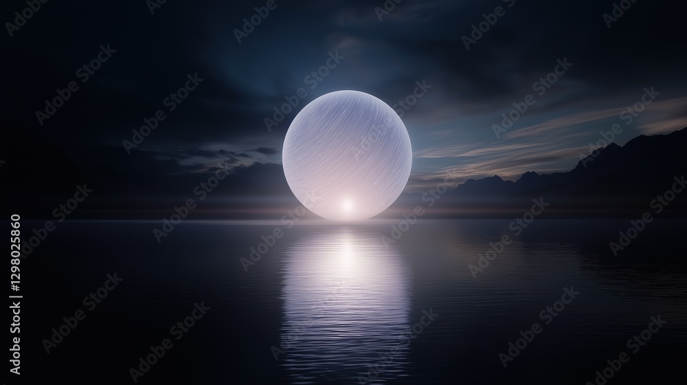 Aufkleber digital art piece that appears to be a photograph of a full moon rising over a body of water. the mo
