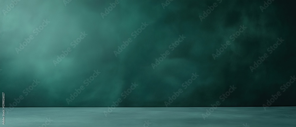Poster empty room with a dark green wall and floor. the wall is covered in a thick layer of fog or mist, cr