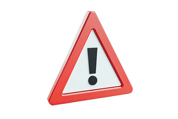 3D Exclamation Icon in Red Triangle with Matte Finish and Isometric View for Safety Signage, Web Alerts 