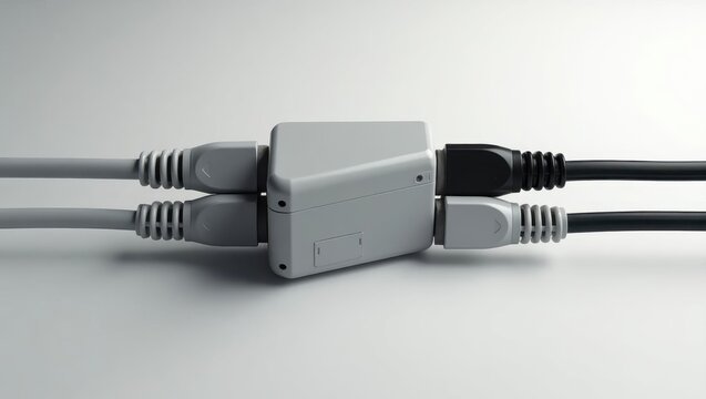 Cable Organizer. Gray network connectors with cables connected, techno