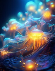 A macro of a glowing jelly-like substance, with soft light passing through it, creating an abstract and ethereal effect.