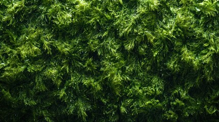 Lush green moss texture with water droplets.