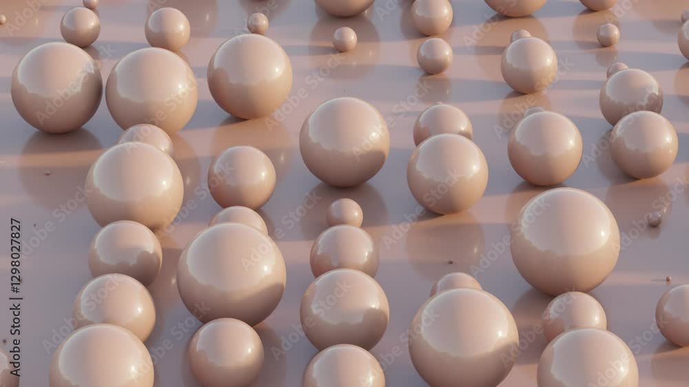 Poster abstract 3d render, smooth moving spheres in mocha mousse, seamless looped background for stylish vi