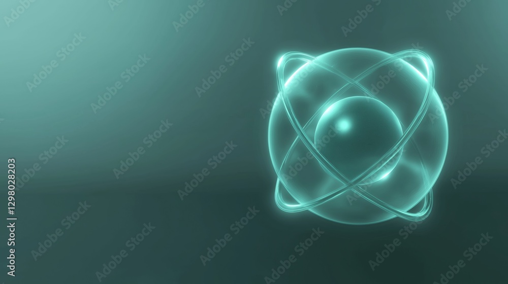 Poster digital illustration of an atom. the atom is in the center of the image and is made up of a series o