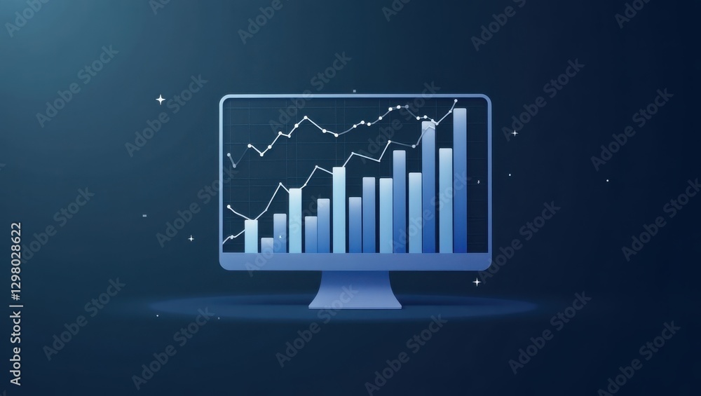 Poster data visualization. screen is displaying chart of data and bar chart