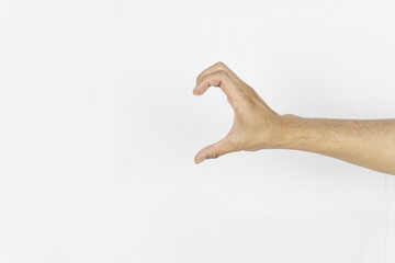 A hand forms a half-heart shape against a white background, symbolizing love, connection, or...