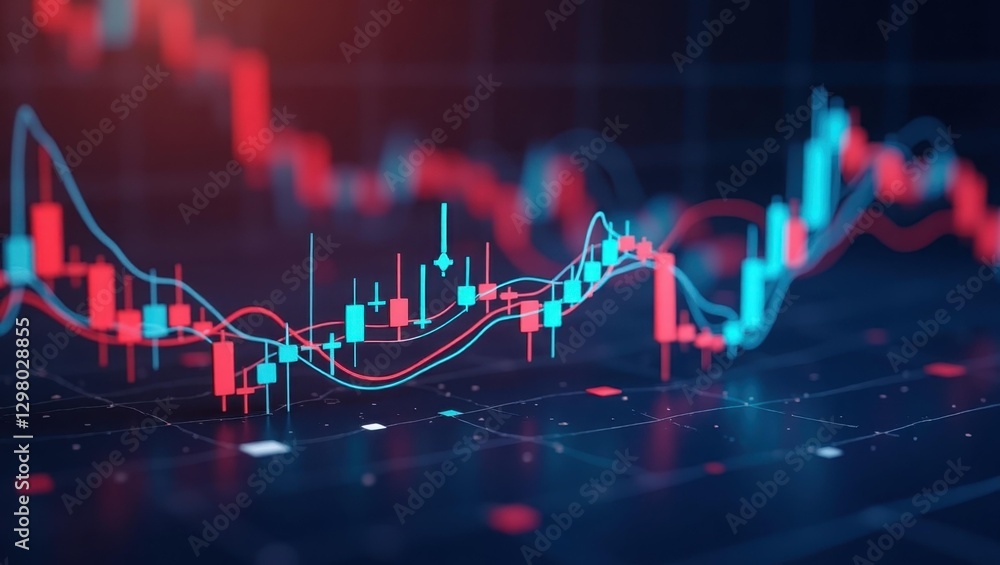 Poster copy trading. candlestick chart is moving down screen on table