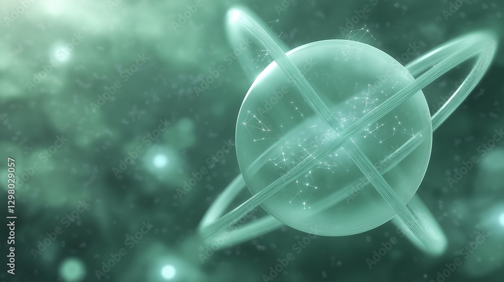 Poster digital illustration of a spherical object with a green background. the object appears to be made up