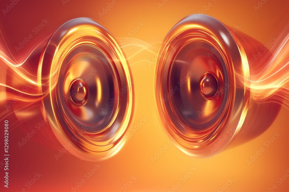 Poster innovative 3d speakers glowing with vibrant light waves enhance sound experience in a modern audio s