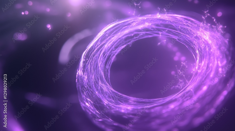 Poster abstract digital art piece with a dark purple background. in the center of the image, there is a cir