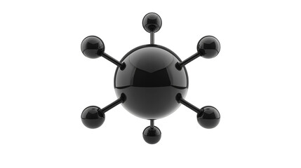 A black sphere-shaped object with multiple smaller spheres extending from its surface, resembling a molecular structure.