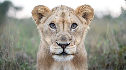Lion Cub Portrait in African Savannah