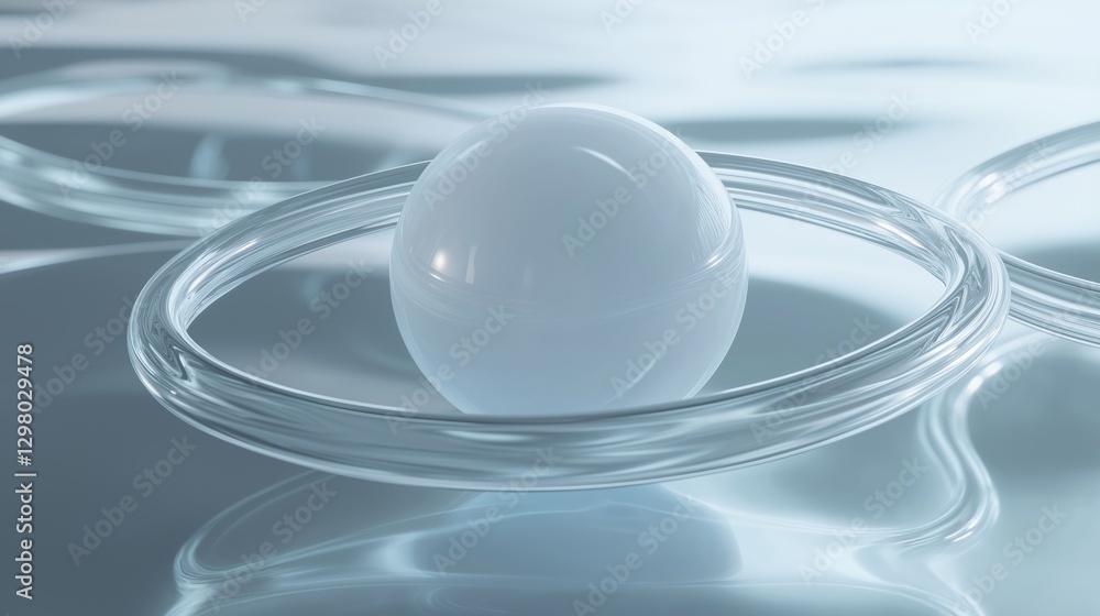 Poster single white sphere in the center of a circular frame. the sphere appears to be made of a transparen