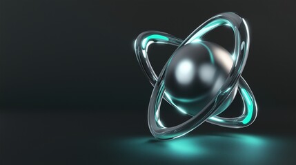3d rendering of an atom. the atom is made up of two rings, one in the center and one on either side. the rings are made of a shiny, metallic material and are connected by a thin, curved line.