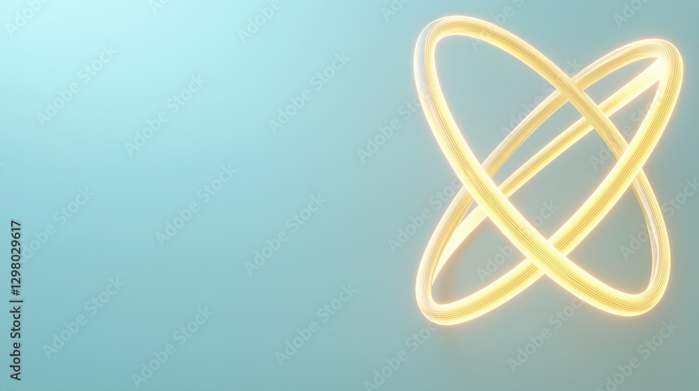 Poster digital illustration of an atom. the atom is made up of two curved lines that form a ring-like shape
