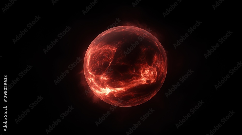 Poster 3d rendering of a red sphere with a black background. the sphere appears to be glowing with a fiery 