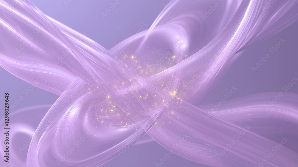 Poster abstract digital art piece with a purple background. it features a series of curved lines that form 