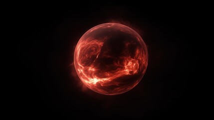 3d rendering of a red sphere with a black background. the sphere appears to be glowing with a fiery orange and red color, giving it a fiery appearance.
